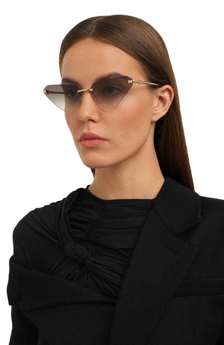 Женские солнцезащитные очки DSQUARED2 коричневого цвета, арт. D20108 PEF | Фото 2 (Нос: Не проставлено; Региональные ограничения белый список (Axapta Mercury): Не проставлено; Тип очков: С/з; Материал: Металл; Оптика Гендер: оптика-женское; Очки форма: Cat-eye, Безоправные)