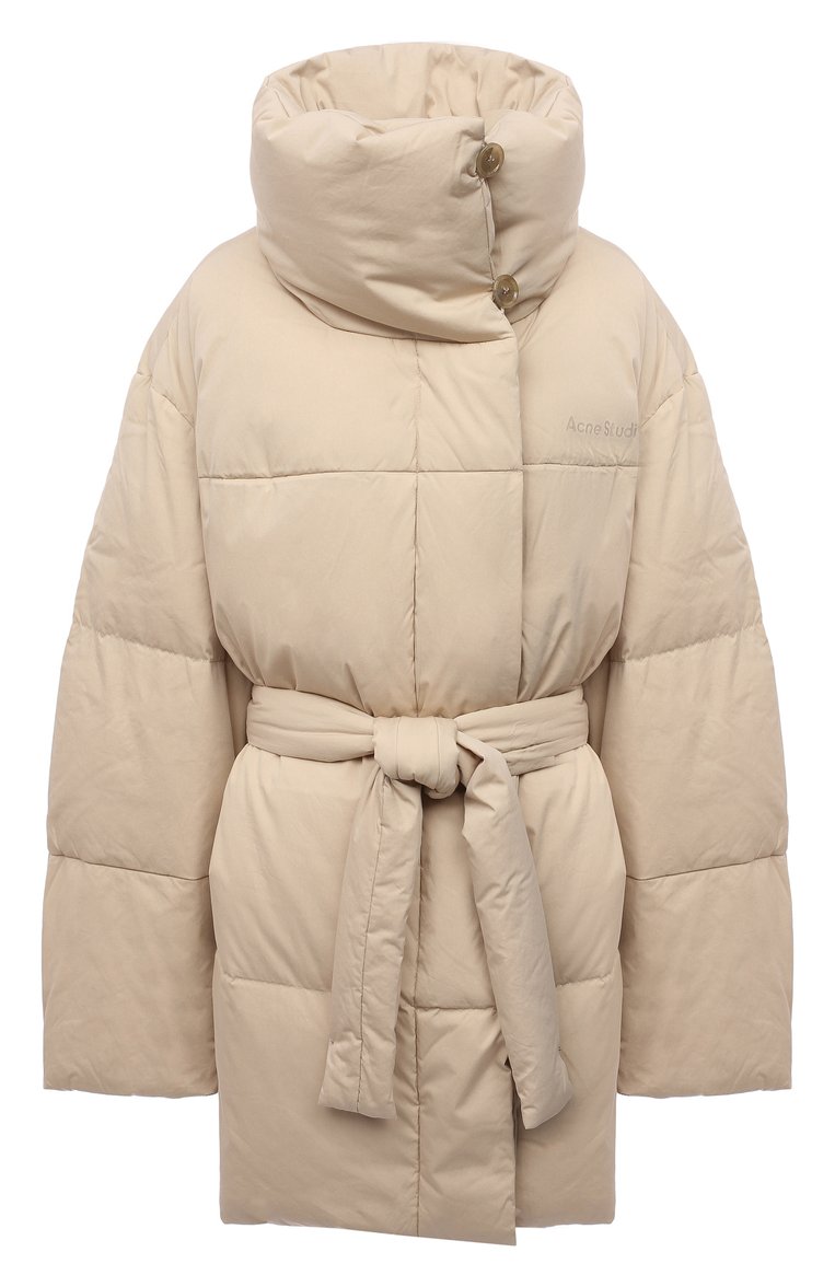 Женский пухо�вик ACNE STUDIOS бежевого цвета, арт. A90365 | Фото 1 (Длина (верхняя одежда): До середины бедра; Материал подклада: Синтетический материал; Материал утеплителя: Пух и перо; Материал внешний: Хлопок; Рукава: Длинные; Кросс-КТ: Пуховик; Стили: Спорт-шик)