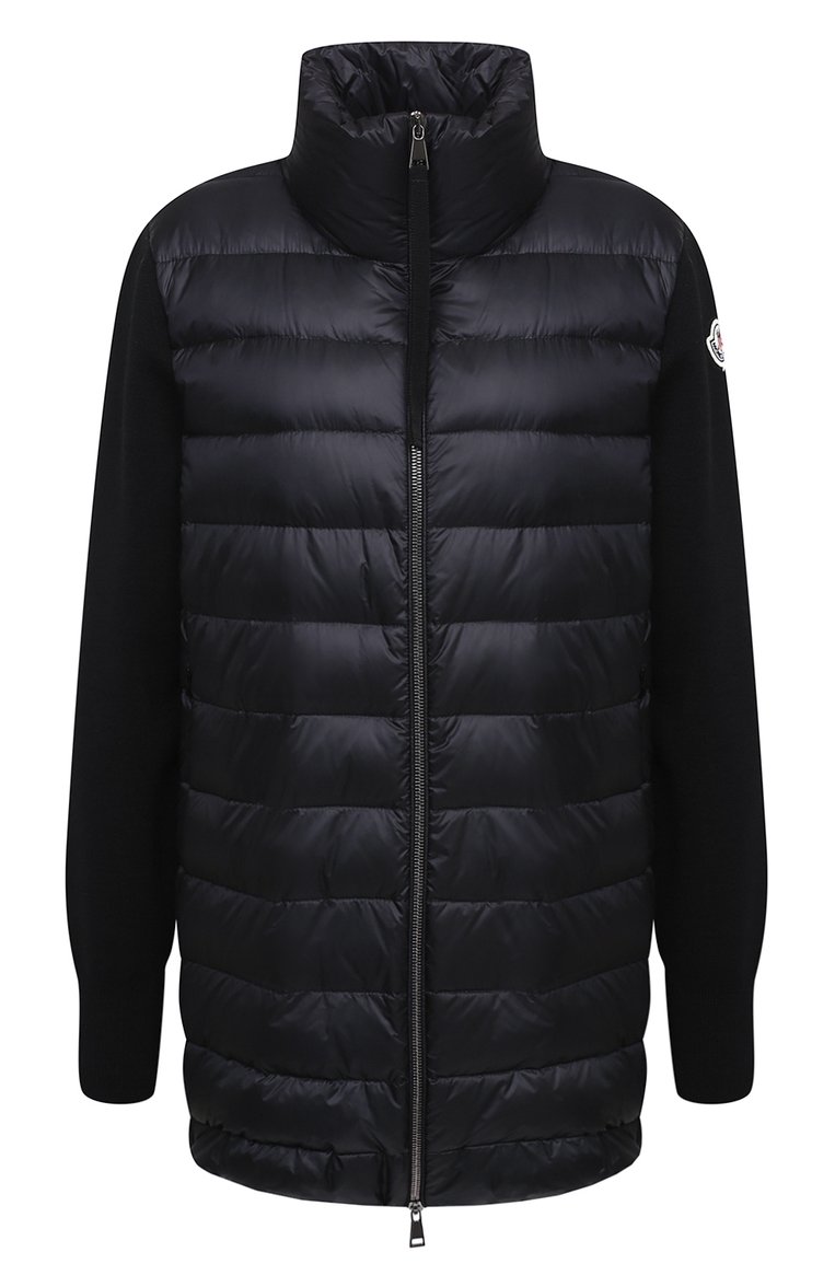 Женская пуховая куртка MONCLER черного цвета, арт. F2-093-9B512-00-A9018 | Фото 1 (Материал подклада: Синтетический материал; Материал утеплителя: Пух и перо; Материал внешний: Синтетический материал; Рукава: Длинные; Женское Кросс-КТ: Пуховик-куртка; Длина (верхняя одежда): Короткие; Кросс-КТ: Куртка, Утепленный; Стили: Спорт-шик; Драгоценные камни: Проставлено; Материал сплава: Проставлено)