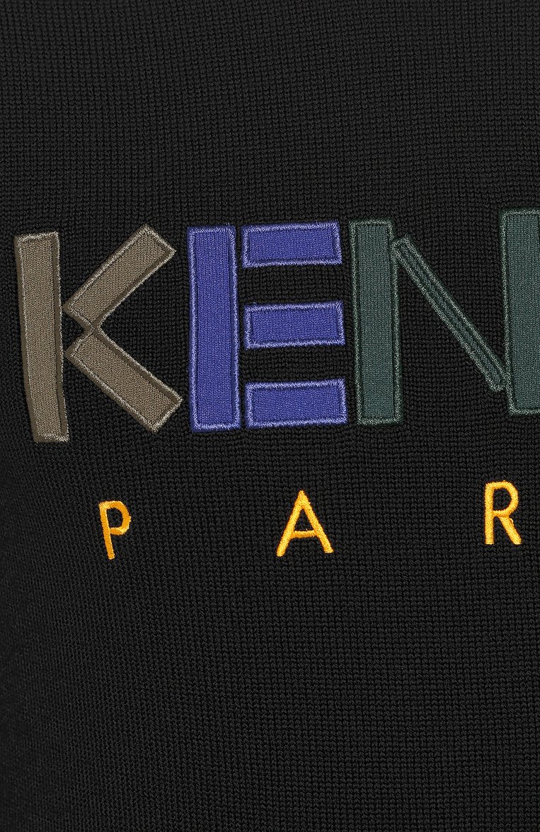 Мужской шерстяной джемпер KENZO черного цвета, арт. F965PU2173LC | Фото 5 (Мужское Кросс-КТ: Джемперы; Материал внешний: Шерсть; Статус проверки: Проверена категория, Проверено; Рукава: Длинные; Длина (для топов): Стандартные; Принт: С принтом; Вырез: Круглый; Стили: Кэжуэл)