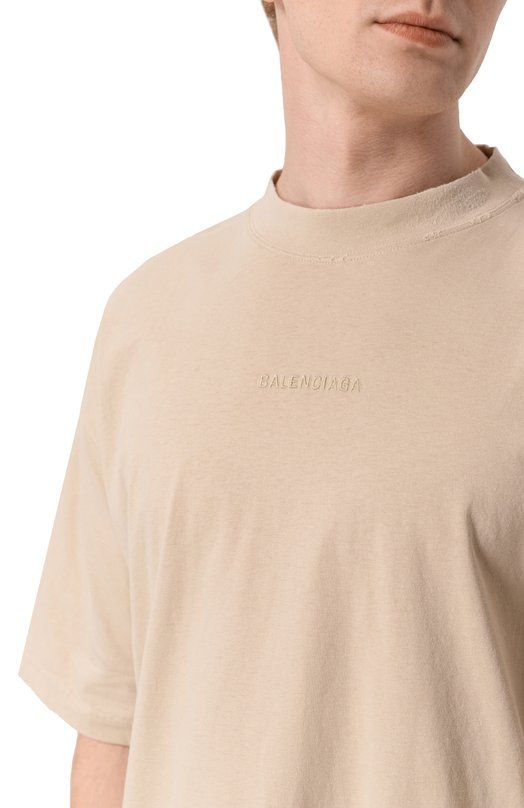 Хлопковая футболка Balenciaga 764235/TSV09 Бежевый  764235/TSV09 Фото 5