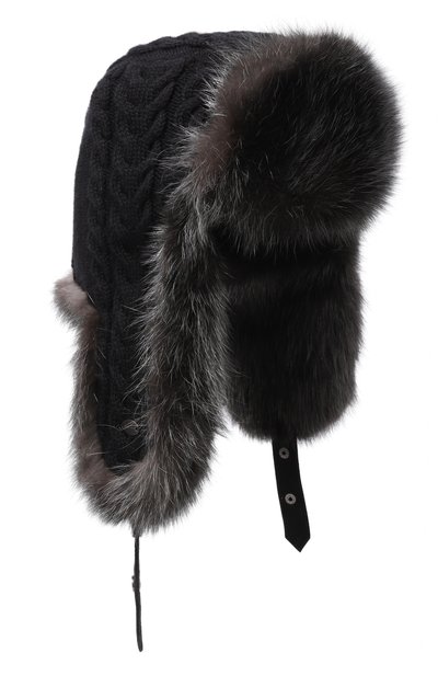 Женская текстильная шапка-ушанка с мехом соболя BLACK SABLE, арт. BS-FHK-SS