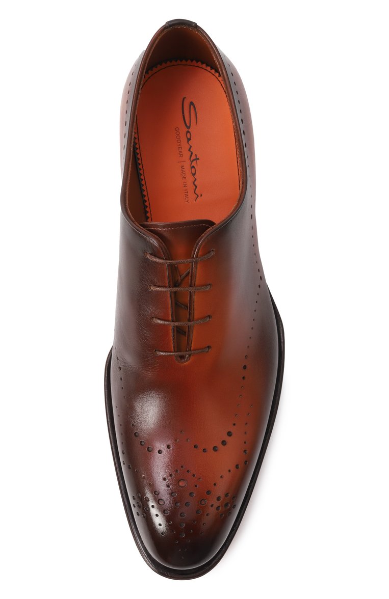 Мужские кожаные оксфорды SANTONI коричневого цвета, арт. MCCG18542MC8HFUL | Фото 6 (Материал внешний: Натуральная кожа; Материал внутренний: Натуральная кожа; Материал сплава: Проставлено; Нос: Не проставлено; Стили: Классический; Мужское Кросс-КТ: Броги-обувь)