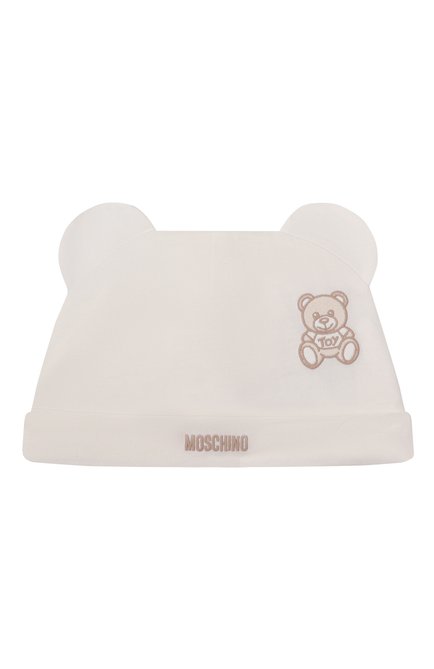 Детского комплект из шапки и нагрудника MOSCHINO кремвого цвета, арт. MUY07M/LAA23 | Фото 2 (Материал сплава: Проставлено; Материал: Текстиль, Хлопок; Нос: Не проставлено)