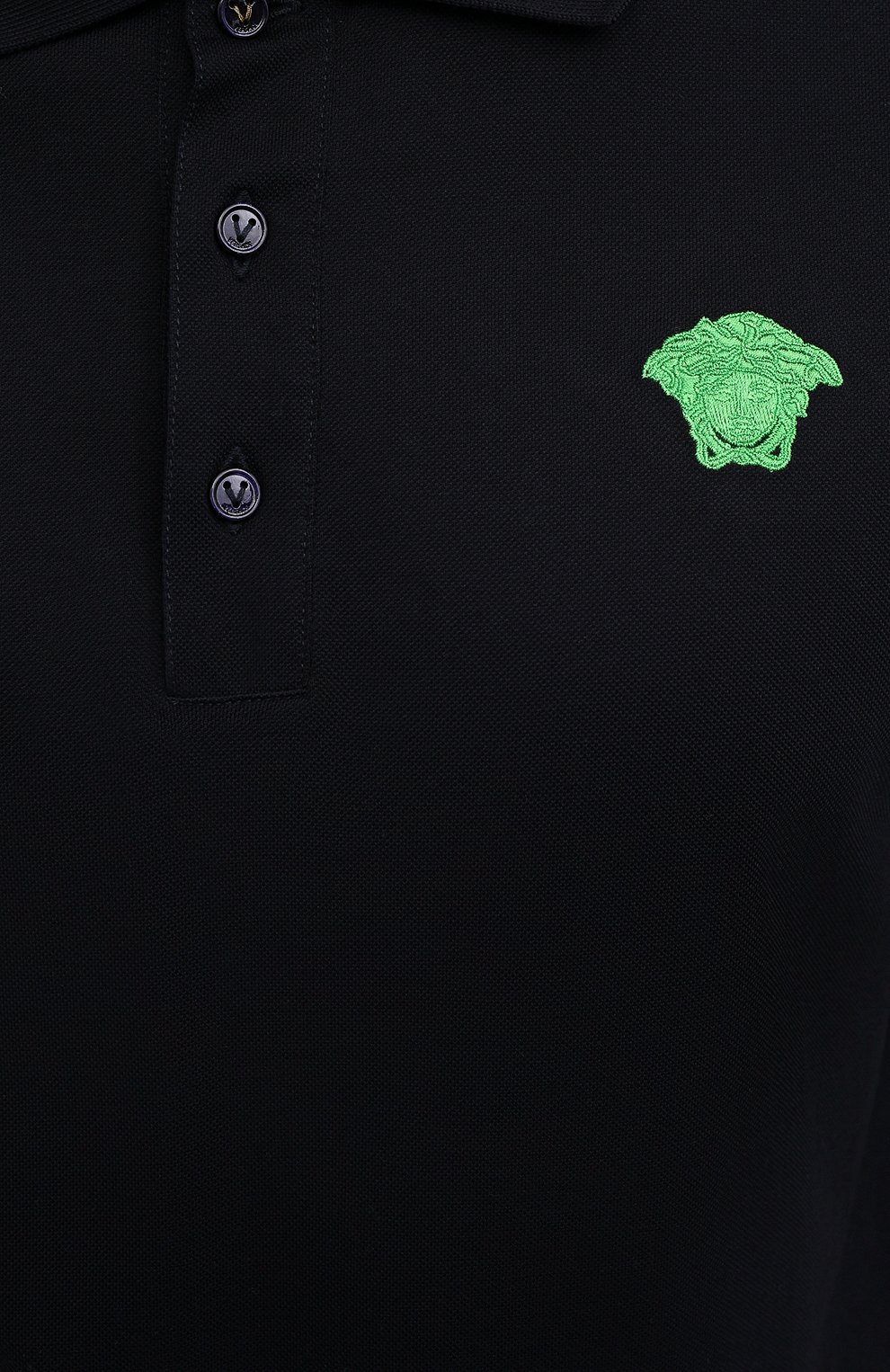 Хлопковое поло VERSACE темно-синего цвета по цене 49950 руб., арт. A87427/A237141, фото 5 Хлопковое поло VERSACE, арт. A87427/A237141, фото 5