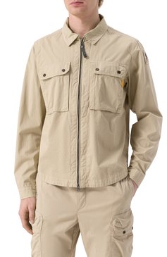 Мужская хлопковая куртка-рубашка PARAJUMPERS светло-бежевого цвета, арт. PMSICL08 | Фото 3 (Длина (для топов): Стандартные; Материал внешний: Хлопок; Рукава: Длинные; Мужское Кросс-КТ: Куртка-рубашка; Случай: Повседневный; Манжеты: На кнопках; Принт: Однотонные; Воротник: Кент; Стили: Кэжуэл)