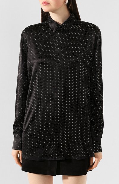 Шелковая рубашка SAINT LAURENT черного цвета по цене 168500 руб., арт. 611900/Y4A13, фото 3 Шелковая рубашка SAINT LAURENT, арт. 611900/Y4A13, фото 3