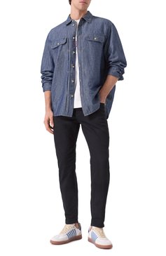 Мужская рубашка из хлопка и льна DSQUARED2 синего цвета, арт. S74DM0896/D30012 | Фото 2 (Длина (для топов): Стандартные; Материал внешний: Лен, Хлопок, Деним; Рукава: Длинные; Кросс-КТ: Деним; Принт: Однотонные; Манжеты: На пуговицах; Воротник: Кент; Случай: Повседневный; Стили: Кэжуэл)