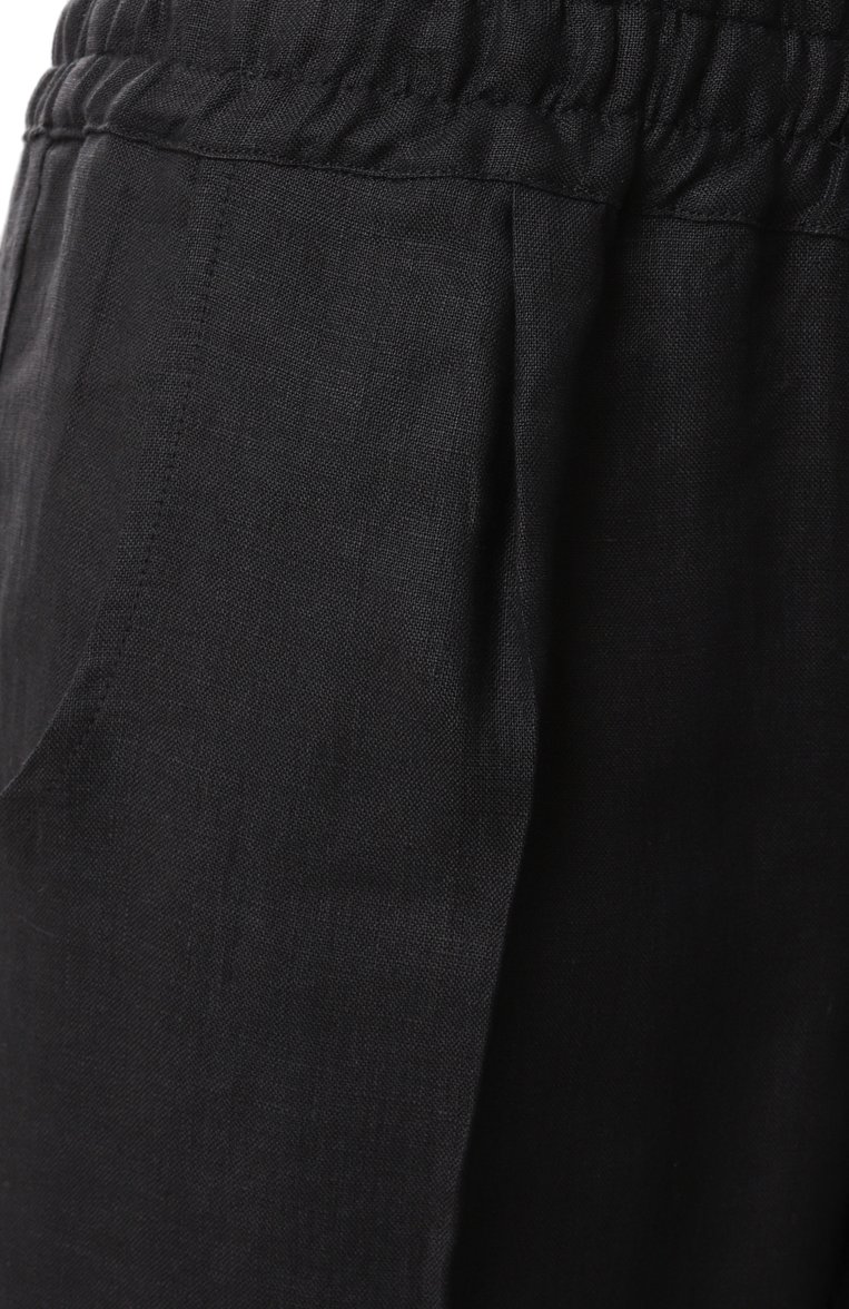Женские льняные брюки KITON черного цвета, арт. D48122H0800412 | Фото 6 (Материал внешний: Лен; Стили: Классический; Женское Кросс-КТ: Брюки-одежда; Силуэт Ж (брюки и джинсы): Широкие; Длина (брюки, джинсы): Стандартные; Автоматизация состава: Проставлено; Автоматизация ТО: Проставлено)