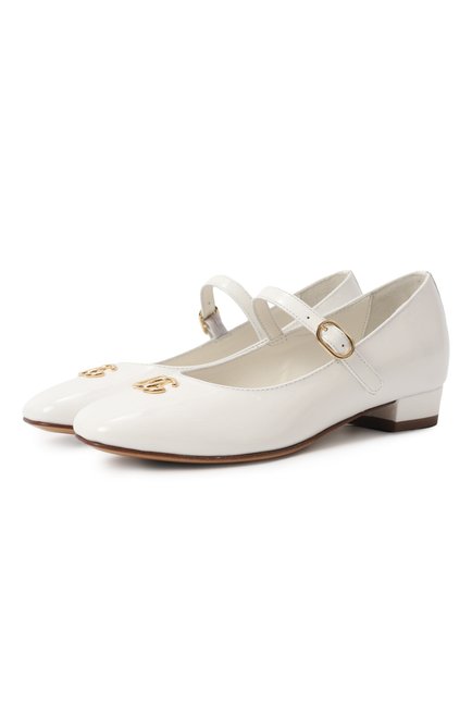 Детские кожаные туфли DOLCE & GABBANA белого цвета, арт. D11034/A1328/24-28 | Фото 1 (Материал сплава: Проставлено; Материал внешний: Натуральная кожа; Материал внутренний: Натуральная кожа; Нос: Не проставлено)