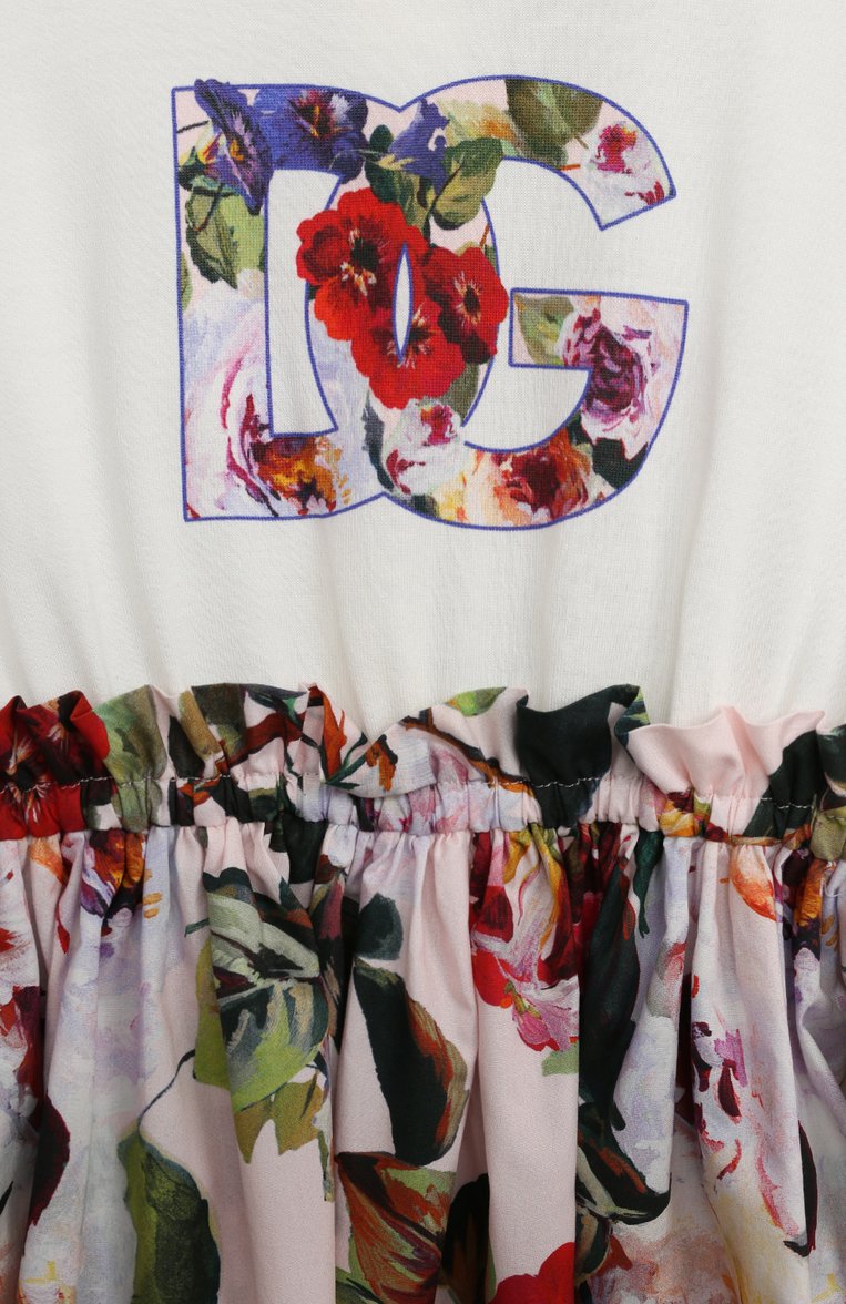 Детское хлопковое платье DOLCE & GABBANA розового цвета, арт. L5JD8A/G7M8H/8-14 | Фото 3 (Материал внешний: Хлопок; Рукава: Короткие; Девочки Кросс-КТ: Платье-одежда; Случай: Повседневный)