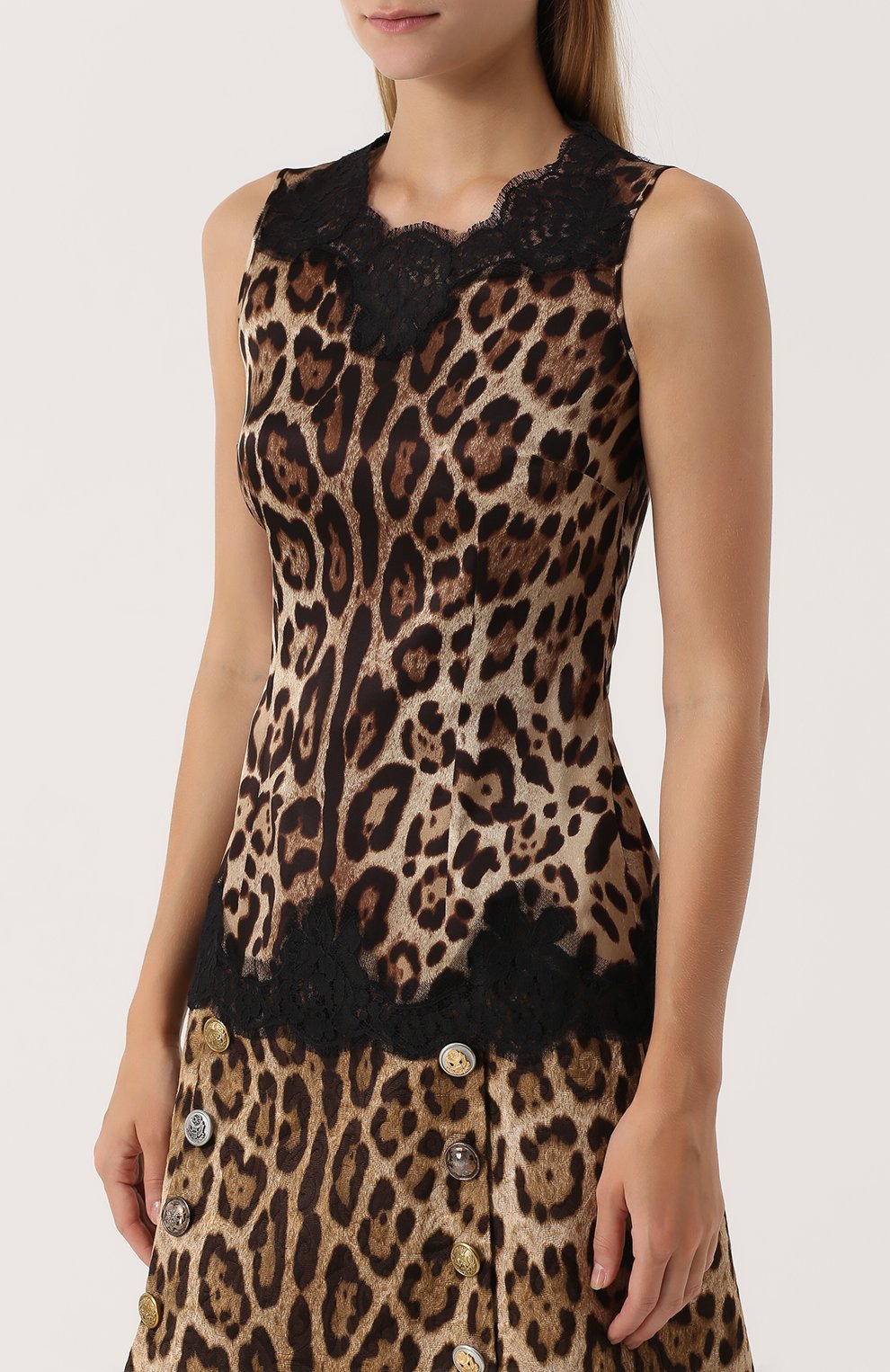Шелковый топ с леопардовым принтом и кружевной отделкой DOLCE & GABBANA, арт. 0102/F7V09T/FSAAG, фото 3