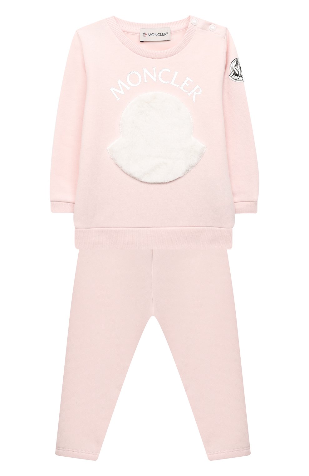 Комплект из свитшота и брюк MONCLER светло-розового цвета по цене 28050 руб., арт. F2-951-8M734-10-809EH, фото 1 Комплект из свитшота и брюк MONCLER, арт. F2-951-8M734-10-809EH, фото 1