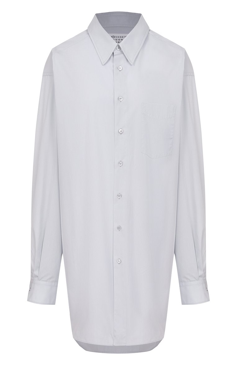 Женское хлопковое платье MAISON MARGIELA светло-голубого цвета, арт. S51DT0017/M35397 | Фото 1 (Рукава: Длинные; Материал внешний: Хлопок; Длина Ж (юбки, платья, шорты): Мини; Женское Кросс-КТ: Платье-одежда; Случай: Повседневный; Стили: Минимализм)