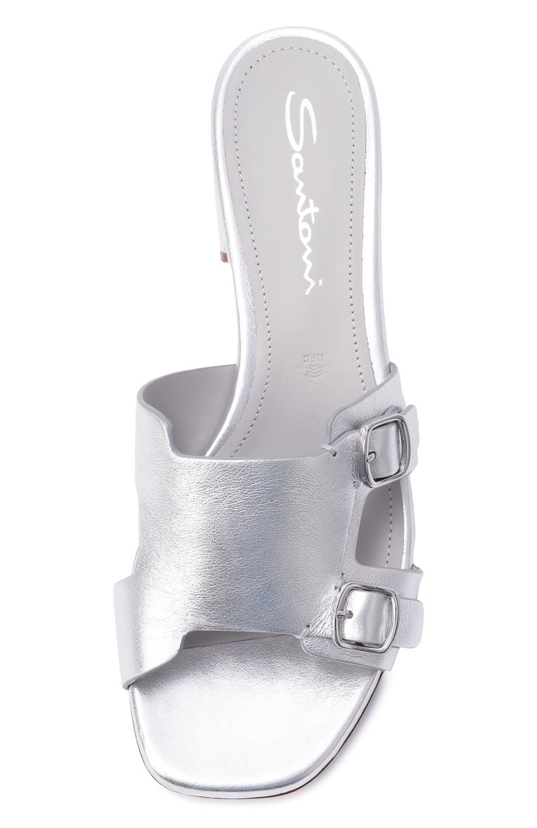 Женские кожан�ые мюли SANTONI серебряного цвета, арт. WHVG70987HA2TLLX | Фото 6 (Материал внешний: Натуральная кожа; Каблук высота: Низкий; Материал внутренний: Натуральная кожа; Подошва: Плоская; Каблук тип: Устойчивый)