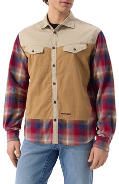 Мужская комбинированная рубашка DSQUARED2 разноцветного цвета, арт. S74DM0916/D35160 | Фото 3 (Материал сплава: Проставлено; Драгоценные камни: Проставлено; Длина (для топов): Стандартные; Рукава: Длинные; Воротник: Кент; Случай: Повседневный; Манжеты: На пуговицах; Принт: Клетка; Стили: Гранж; Мужское Кросс-КТ: Куртка-рубашка; Материал внешний: Хлопок)