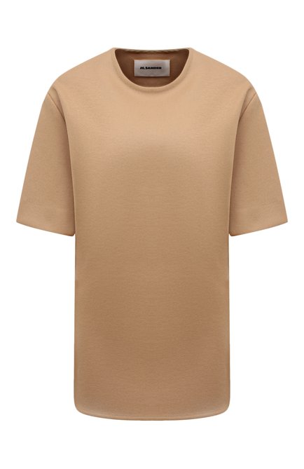 Женский шерстяной топ JIL SANDER бежевого цвета, арт. J02NC0223/J40045 | Фото 1 (Длина (для топов): Удлиненные; Материал сплава: Проставлено; Рукава: 3/4; Драгоценные камни: Проставлено; Материал внешний: Шерсть)
