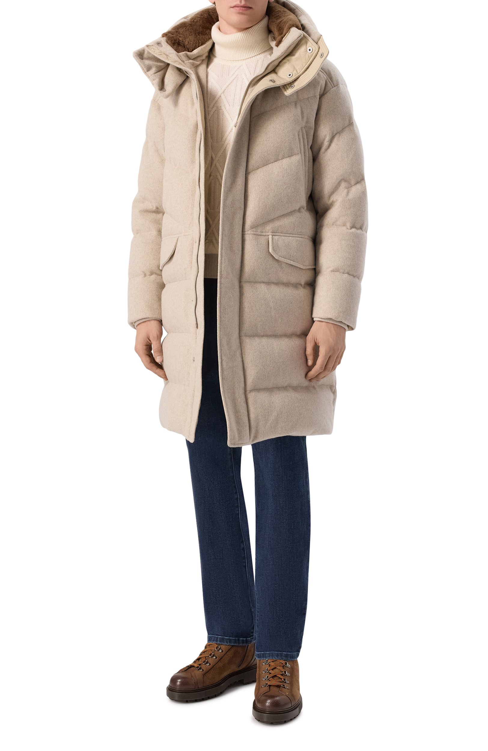 Пуховик из кашемира и шерсти с воротником из бобра KITON, арт. UGK208CK0271L, фото 2