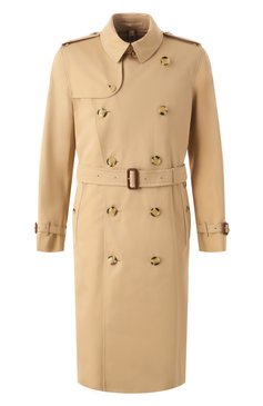 Мужской хлопковый тренч BURBERRY бежевого цвета, арт. 8079385 | Фото 1 (Длина (верхняя одежда): До колена; Материа�л сплава: Проставлено; Драгоценные камни: Проставлено; Материал подклада: Хлопок; Рукава: Длинные; Стили: Кэжуэл; Мужское Кросс-КТ: Тренчкот-верхняя одежда)