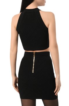 Женский топ из вискозы BALMAIN черного цвета, арт. CF1AB390/KF53 | Фото 4 (Материал сплава: Проставлено; Длина (для топов): Укороченные; Материал внешний: Вискоза; Драгоценные камни: Проставлено; Стили: Романтичный)