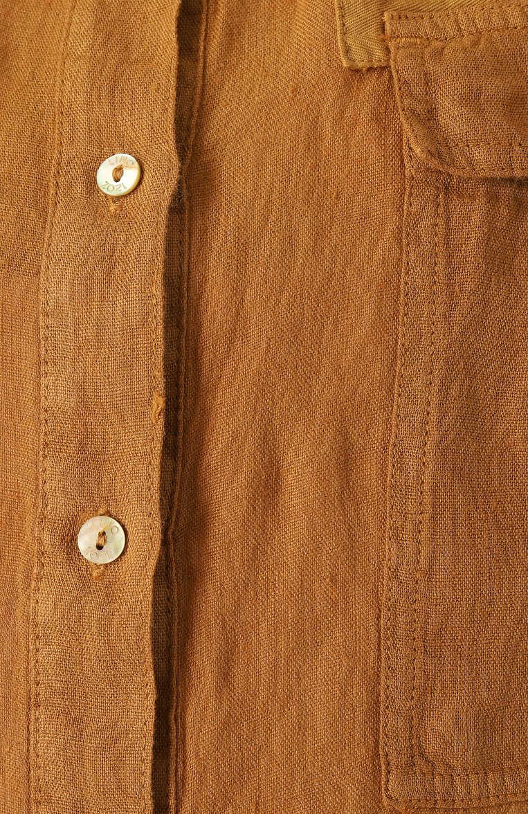 Женская льняная рубашка 120% LINO коричневого цвета, арт. 32ALIW19S5/0000115 | Фото 6 (Материал внешний: Лен; Длина (для топов): Стандартные; Женское Кросс-КТ: Рубашка-одежда; Принт: Без принта; Стил�и: Кэжуэл; Рукава: Короткие)