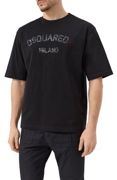 Мужская хлопковая футболка DSQUARED2 черного цвета, арт. S74GD1399/D20020 | Фото 3 (Рукава: 3/4; Драгоценные камни: Проставлено; Длина (для топов): Стандартные; Материал сплава: Проставлено; Принт: С принтом; Стили: Кэжуэл; Материал внешний: Хлопок; Кросс-КТ: Джерси; Мужское Кросс-КТ: Футболка-одежда)