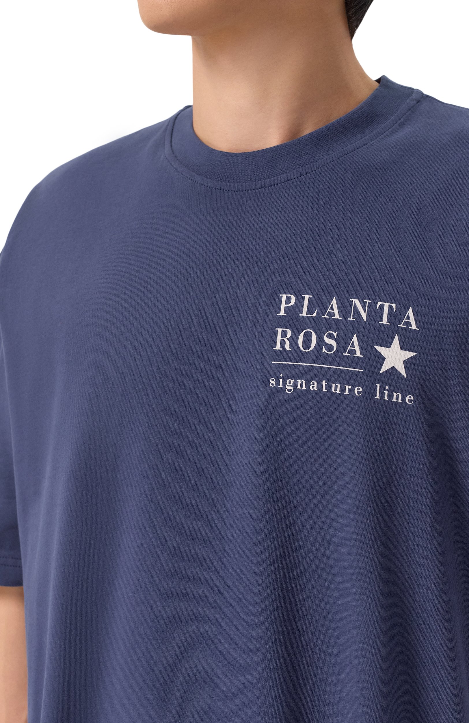 Хлопковая футболка PLANTA ROSA синего цвета по цене 13500 руб., арт. PR/T01/STAR-SIGNATURE/220VELVET, фото 6 Хлопковая футболка PLANTA ROSA, арт. PR/T01/STAR-SIGNATURE/220VELVET, фото 6