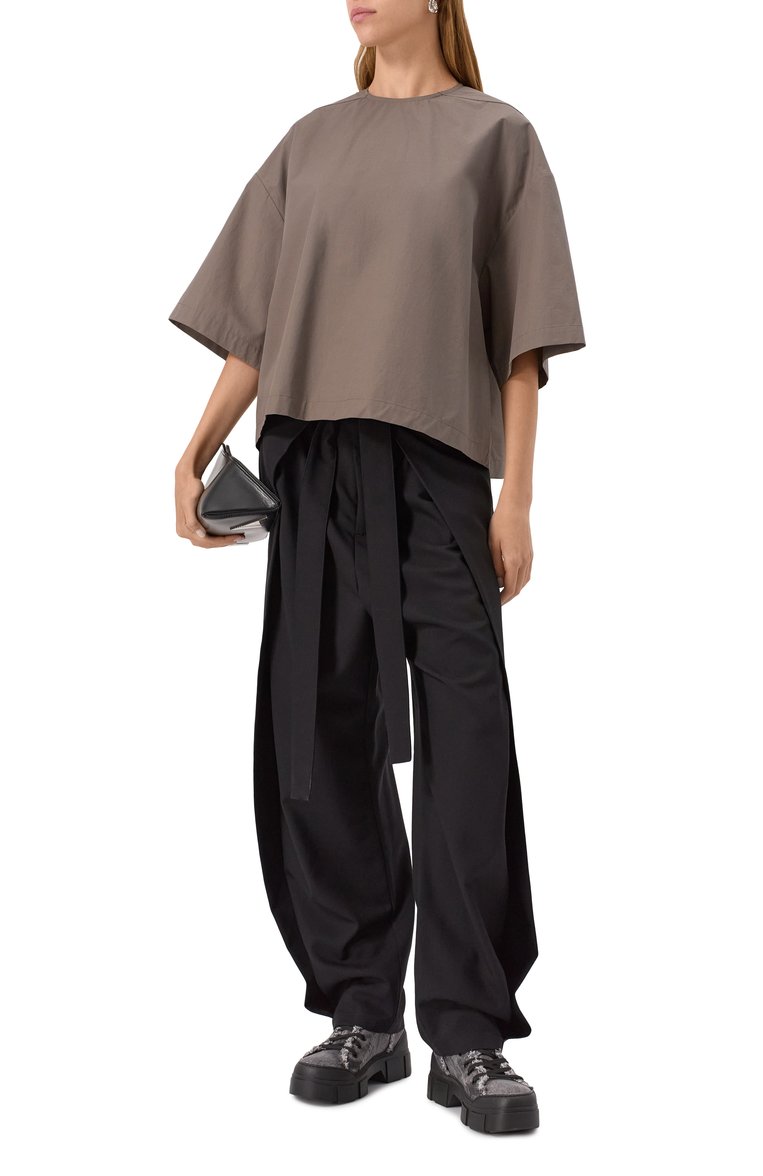 Женский хлопковый топ RICK OWENS серого цвета, арт. RP01E7230/P | Фото 2 (Рукава: 3/4; Длина (для топов): Стандартные; Стили: Минимализм; Материал внешний: Синтетический материал, Вискоза; Автоматизация состава: Проставлено; Автоматизация ТО: Проставлено)