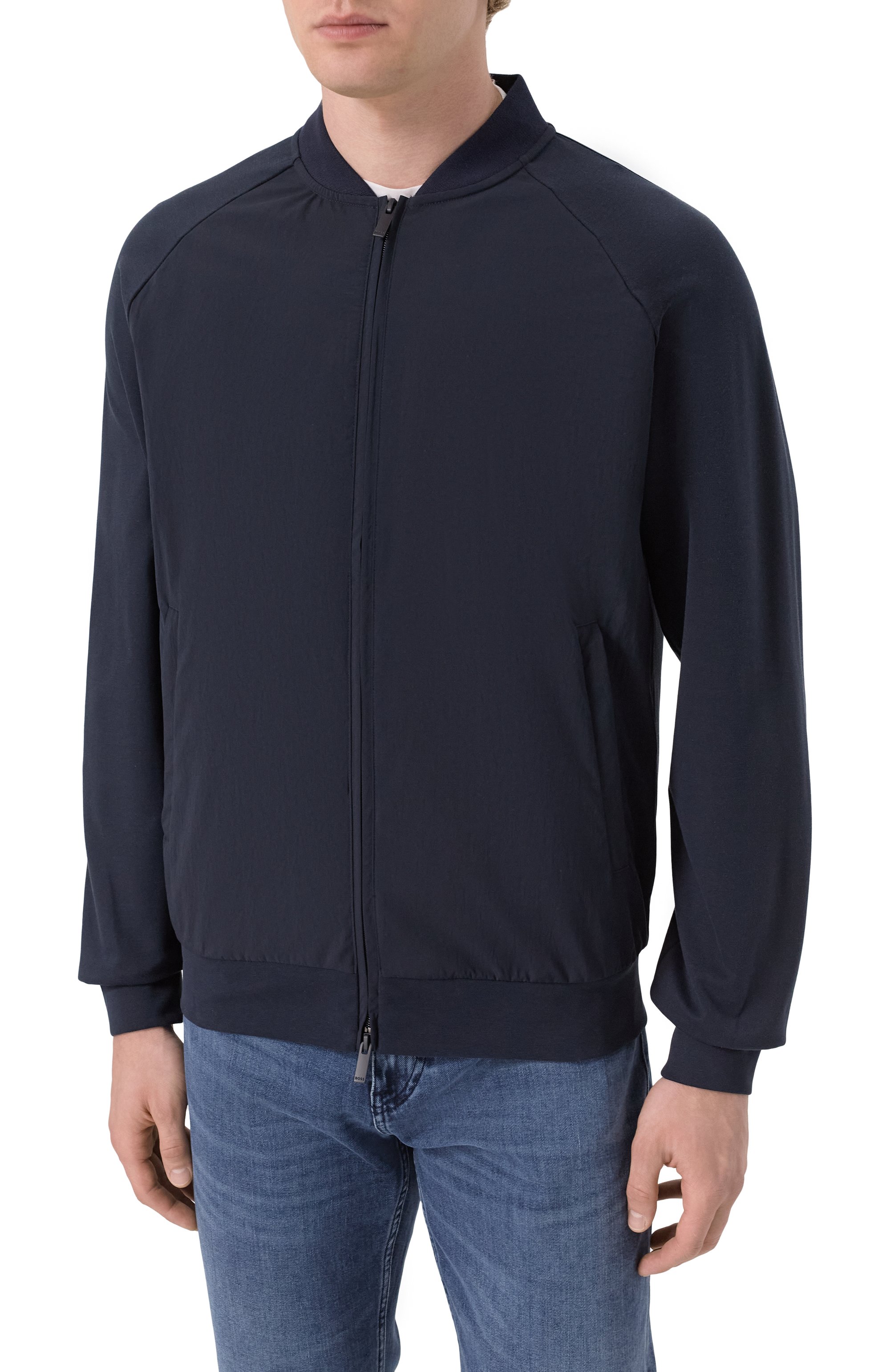 Бомбер BOSS темно-синего цвета по цене 44800 руб., арт. 50538033, фото 3 Бомбер BOSS, арт. 50538033, фото 3