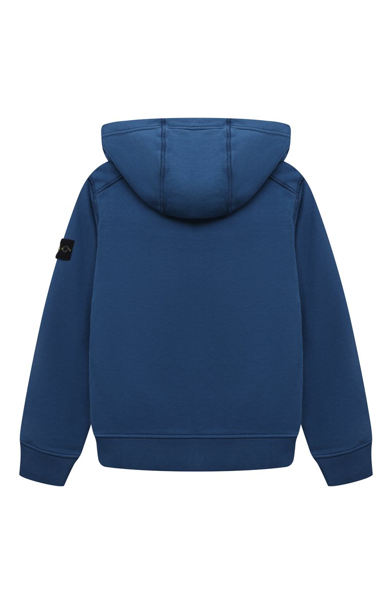 Детский хлопковая толстовка STONE ISLAND синего цвета, арт. 60720/8 | Фото 2 (Материал внешний: Хлопок; Рукава: Длинные; Мальчики Кросс-КТ: Толстовка-одежда; Автоматизация ТО: Проставлено; Автоматизация состава: Проставлено)