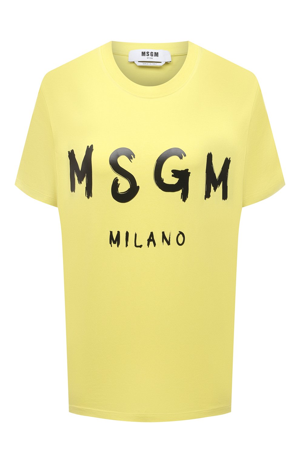 Хлопковая футболка MSGM желтого цвета по цене 9300 руб., арт. 3042MDM160 217498, фото 1 Хлопковая футболка MSGM, арт. 3042MDM160 217498, фото 1