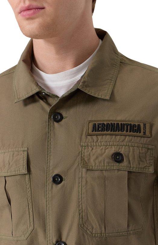Хлопковая куртка-рубашка Aeronautica Militare 251AC032CT3505 Хаки  251AC032CT3505 Фото 5