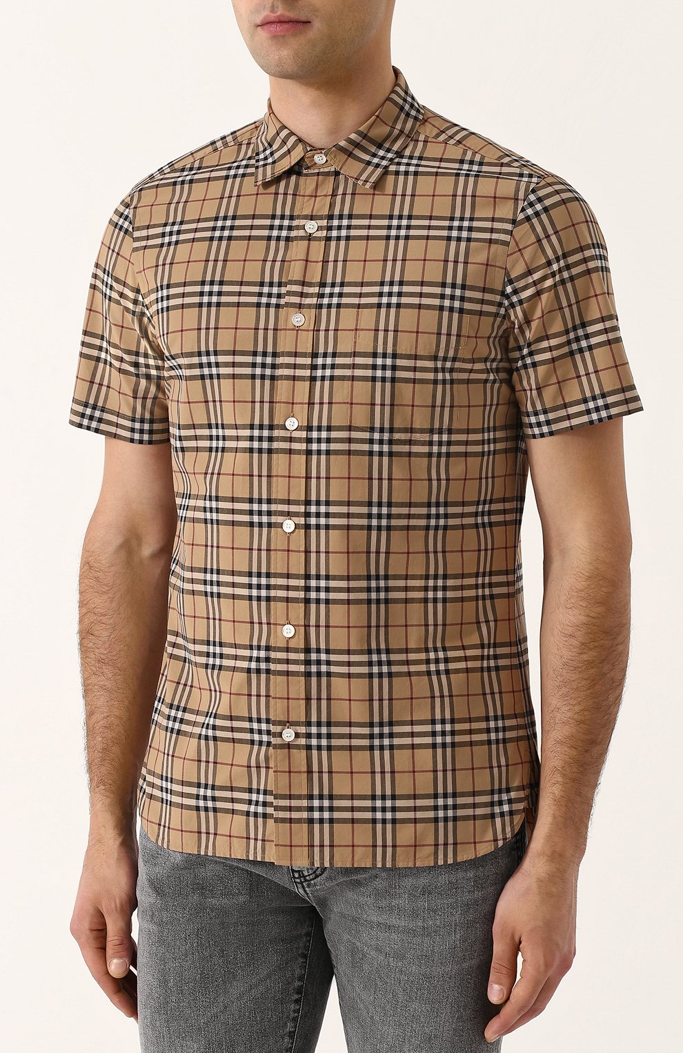 Хлопковая рубашка в клетку с короткими рукавами BURBERRY, арт. 4067045, фото 3