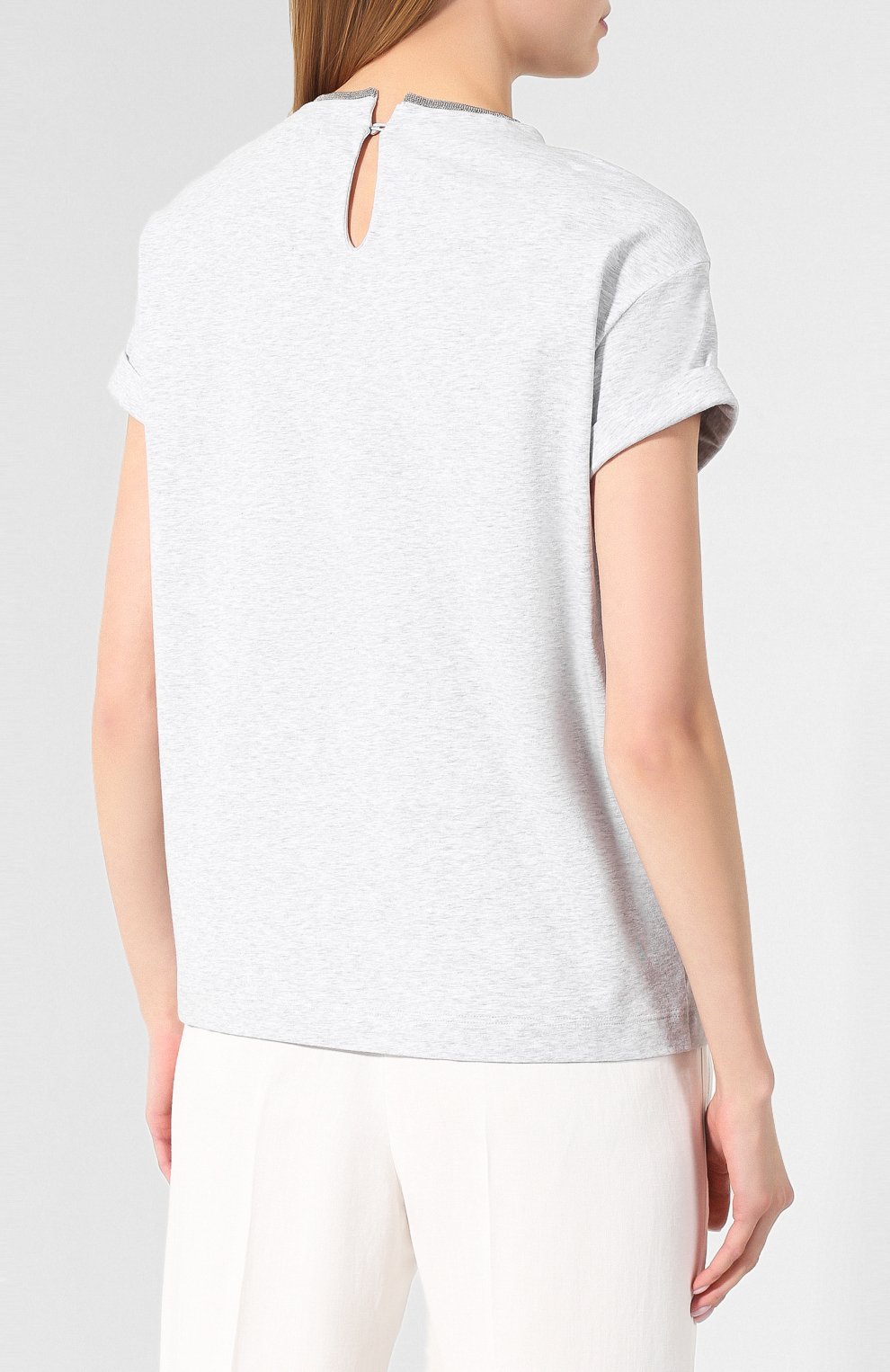 Хлопковая футболка BRUNELLO CUCINELLI светло-серого цвета по цене 49450 руб., арт. M0T18BD200, фото 4 Хлопковая футболка BRUNELLO CUCINELLI, арт. M0T18BD200, фото 4