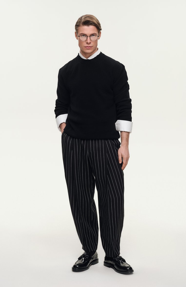 Мужские брюки изо льна и шерсти DOLCE & GABBANA черного цвета, арт. GP10DT/FR3F0 | Фото 7 (Длина (брюки, джинсы): Стандартные; Материал внешний: Лен, Шерсть; Случай: Повседневный; Стили: Кэжуэл; Материал подклада: Синтетический материал)