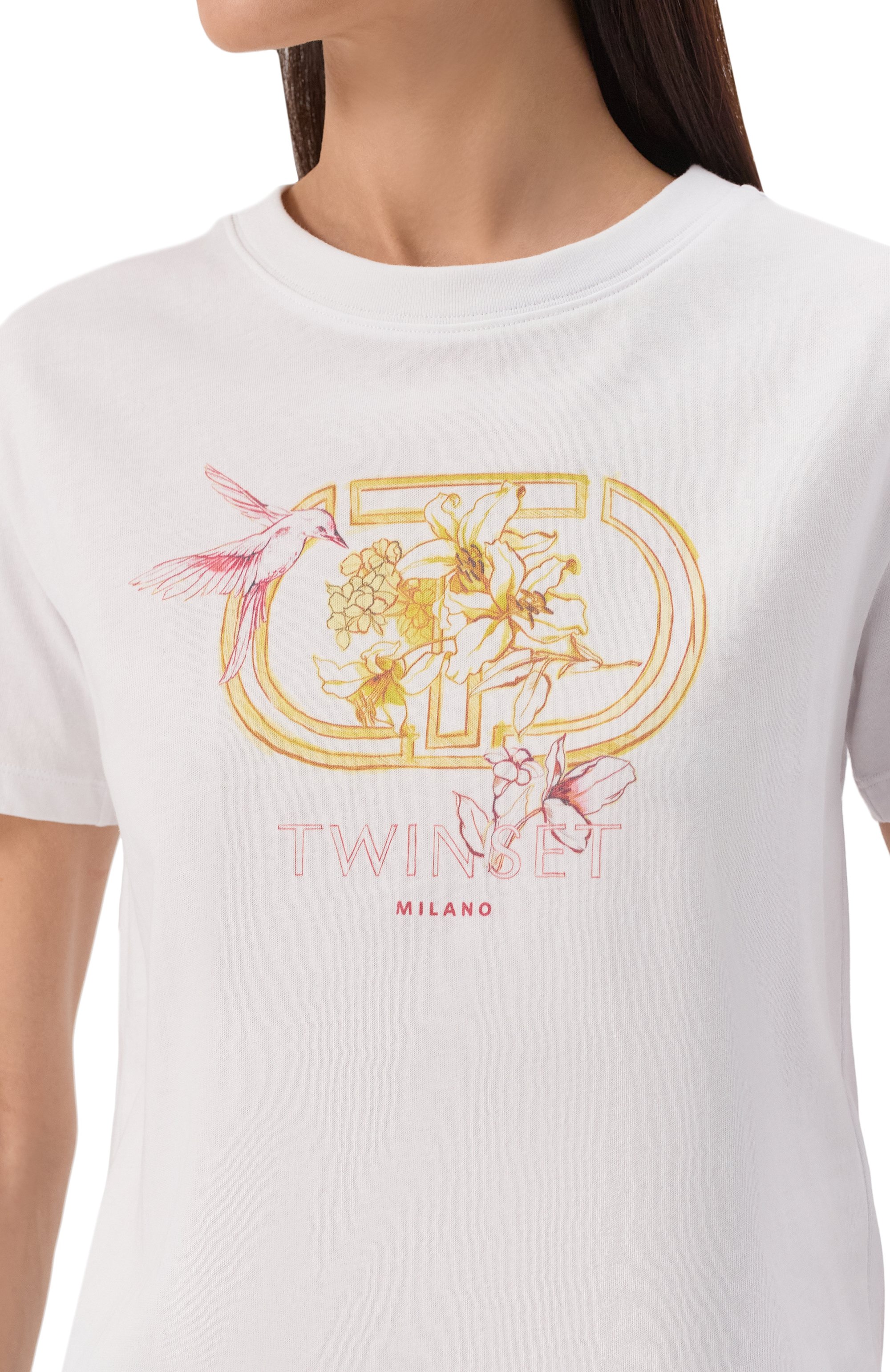 Хлопковая футболка TWINSET белого цвета по цене 10900 руб., арт. 251TP2075, фото 5 Хлопковая футболка TWINSET, арт. 251TP2075, фото 5