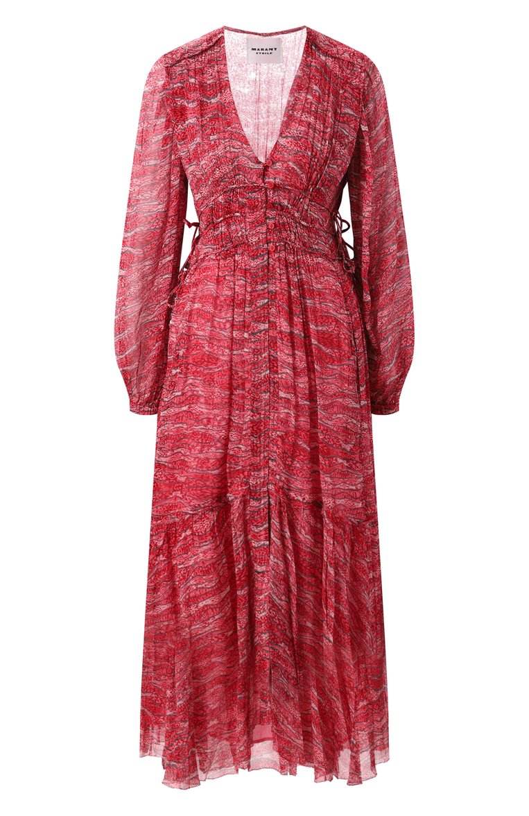 Женское платье из вискозы ISABEL MARANT ETOILE красного цвета, арт. 25PR00668FA/C1J07E | Фото 1 (Материал внешний: Вискоза; Рукава: Длинные; Длина Ж (юбки, платья, шорты): Миди; Случай: Повседневный; Женское Кросс-КТ: Платье-одежда; Стили: Романтичный)