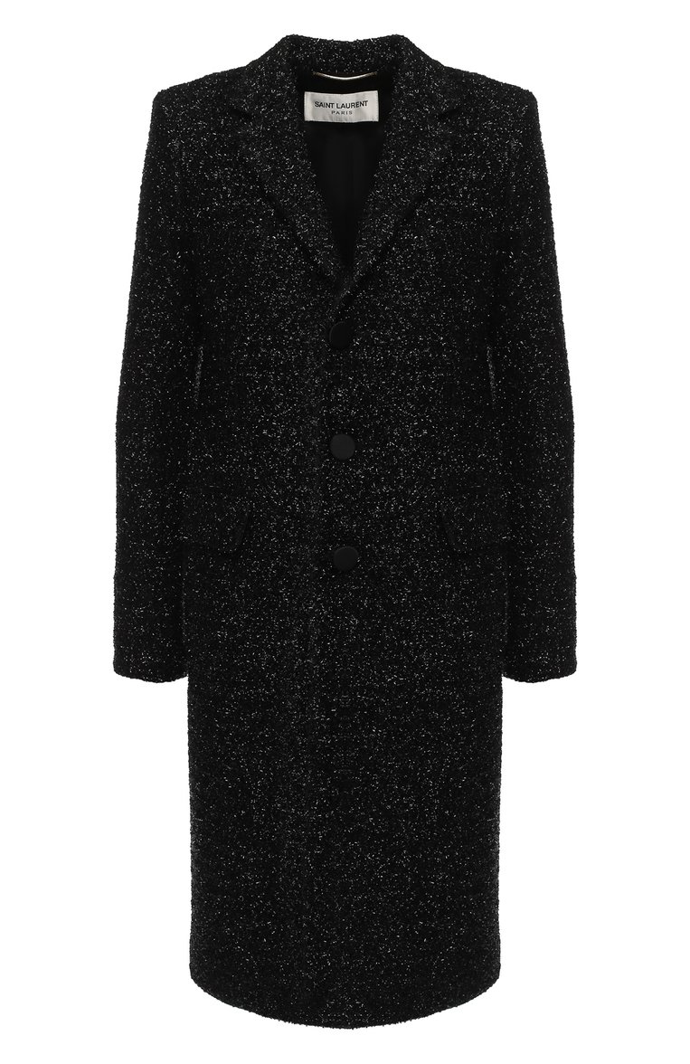 Женское черное пальто прямого кроя с отложным воротником SAINT LAURENT ...