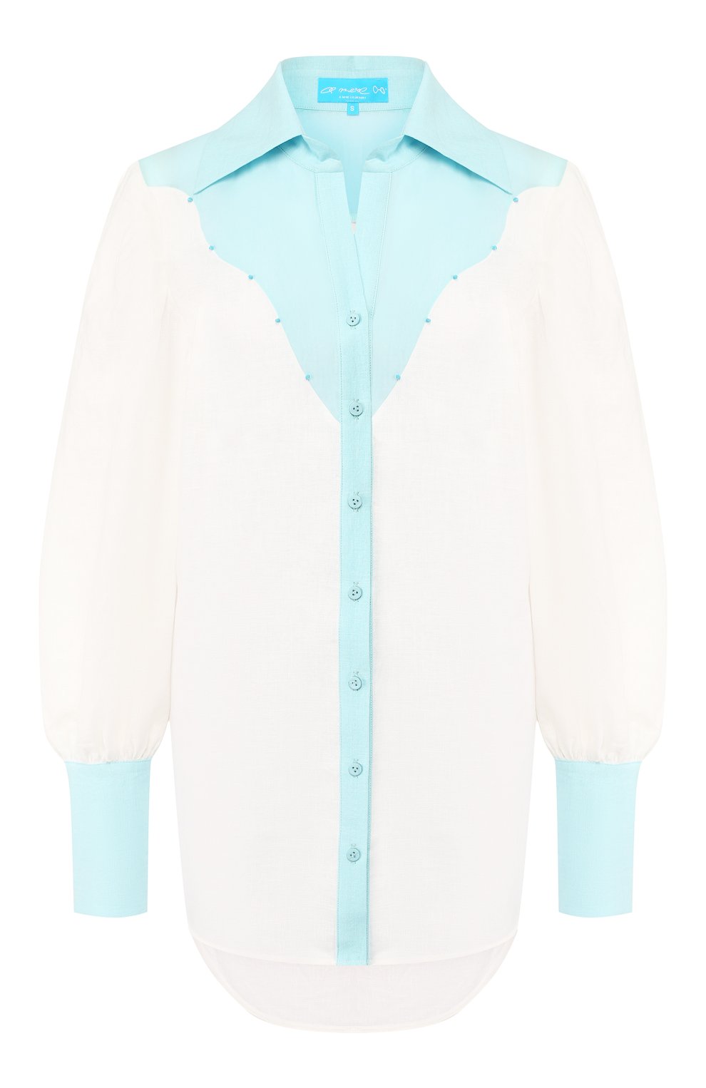 Льняная рубашка A MERE CO разноцветного цвета по цене 52650 руб., арт. AMC-R20-G4-41, фото 1 Льняная рубашка A MERE CO, арт. AMC-R20-G4-41, фото 1