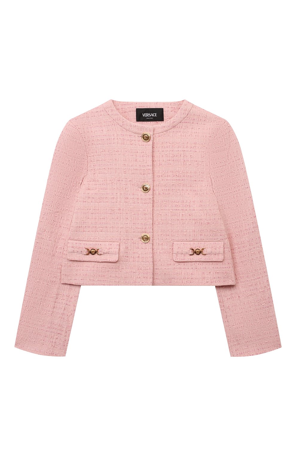 Твидовый жакет VERSACE светло-розового цвета по цене 58050 руб., арт. 1016347/1A10914/8-14, фото 1 Твидовый жакет VERSACE, арт. 1016347/1A10914/8-14, фото 1