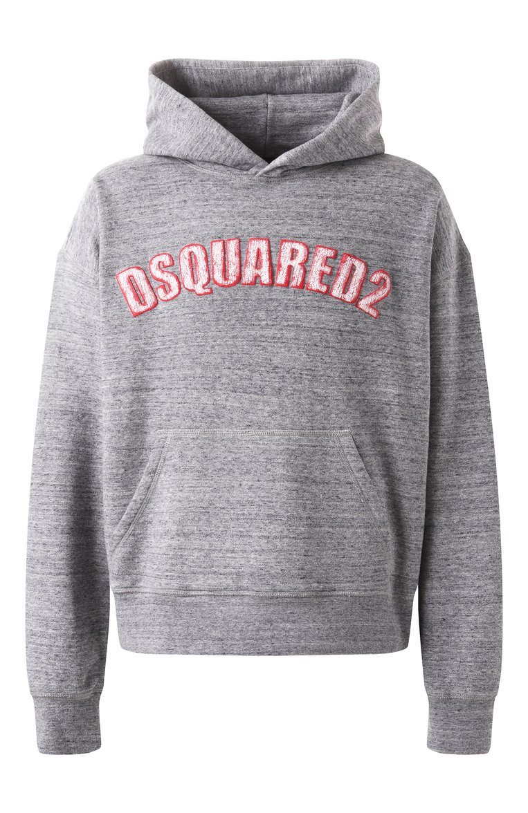 Мужской хлопковое худи DSQUARED2 серого цвета, арт. S74GU0857/S25463 | Фото 1 (Длина (для топов): Стандартные; Рукава: Длинные; Материал сплава: Проставлено; Драгоценные камни: Проставлено; Принт: Без принта; Мужское Кросс-КТ: Худи-одежда; Стили: Кэжуэл; Материал внешний: Хлопок)