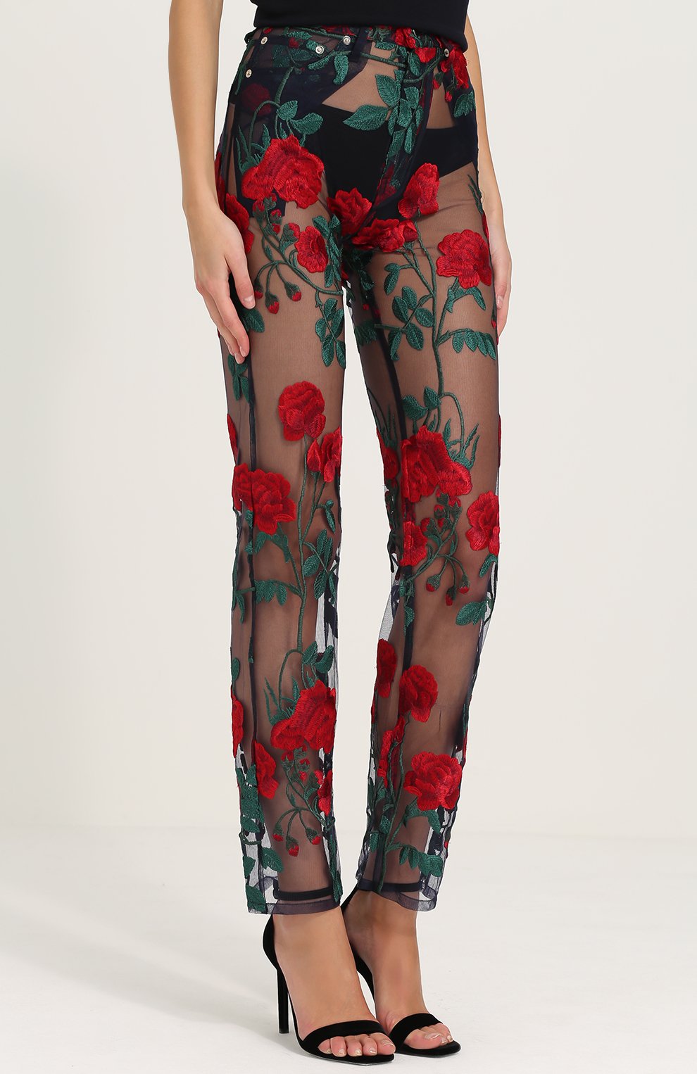Прозрачные брюки с цветочной вышивкой ADAM SELMAN, арт. 15221R0, фото 3