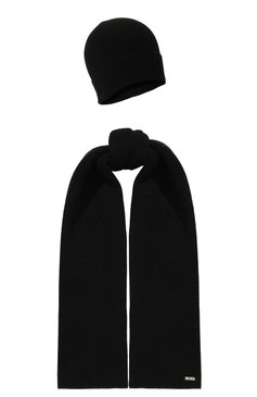 Женская комплект из шапки и шарфа BOSS черного цвета, арт. 50502563 | Фото 1 (Материал: Текстиль, Шерсть, Синтетический материал; Материал сплава: Проставлено; Нос: Не проставлено)