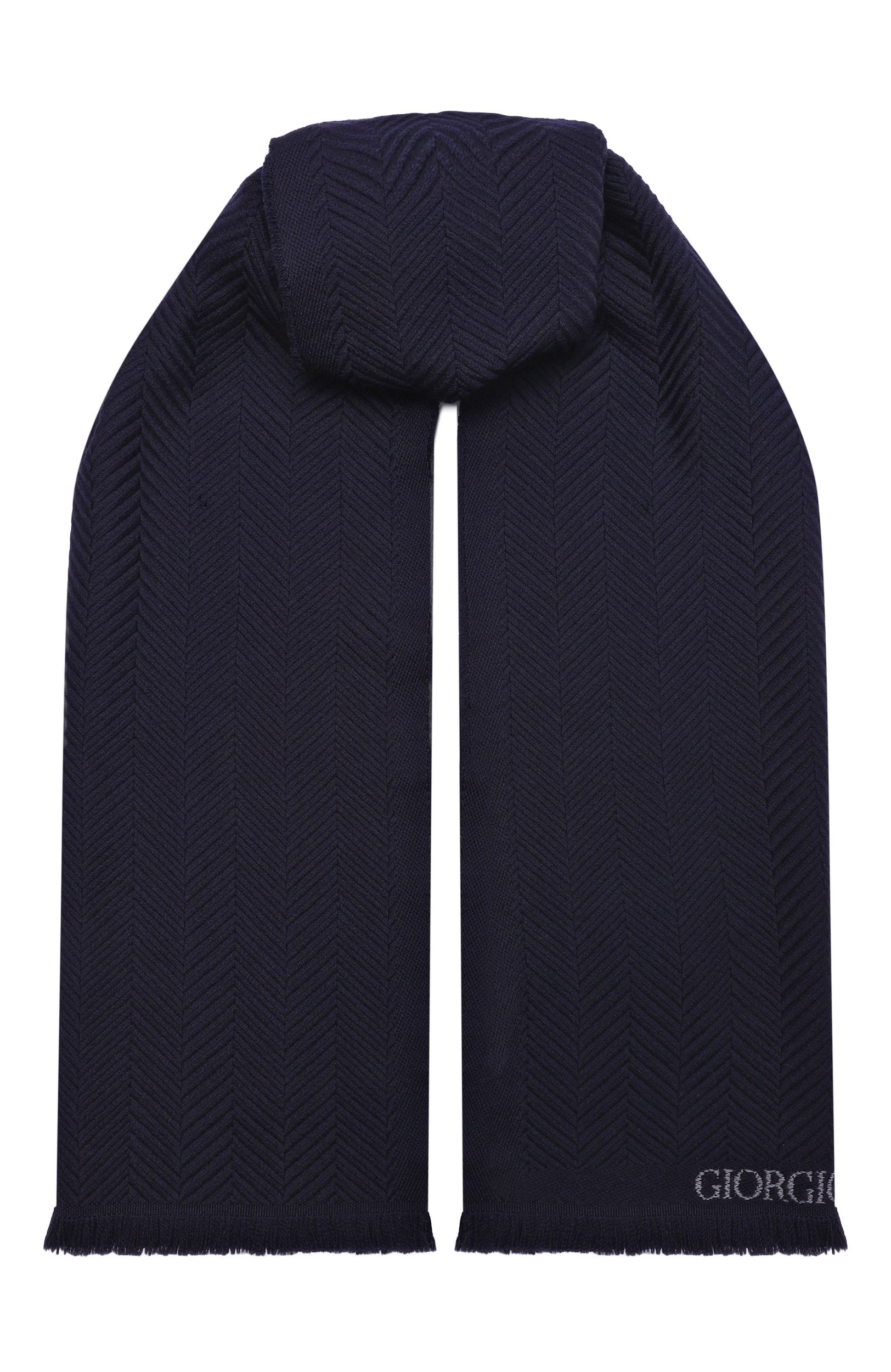 Шерстяной шарф GIORGIO ARMANI темно-синего цвета по цене 41450 руб., арт. GM004125/AF28885, фото 1 Шерстяной шарф GIORGIO ARMANI, арт. GM004125/AF28885, фото 1