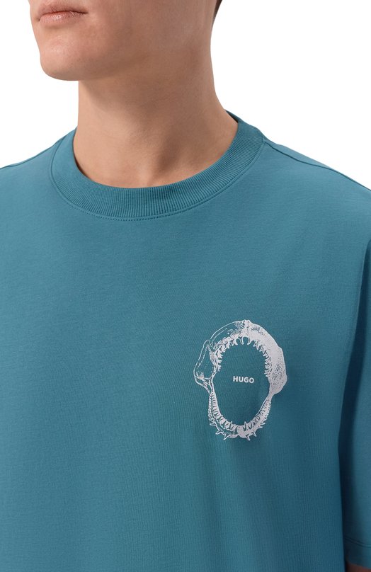 Хлопковая футболка HUGO Blue 50554370 Голубой  50554370 Фото 5