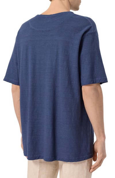 Футболка из хлопка и льна 120% LINO синего цвета по цене 19950 руб., арт. 32ALIM79GR/G308/S01, фото 4 Футболка из хлопка и льна 120% LINO, арт. 32ALIM79GR/G308/S01, фото 4