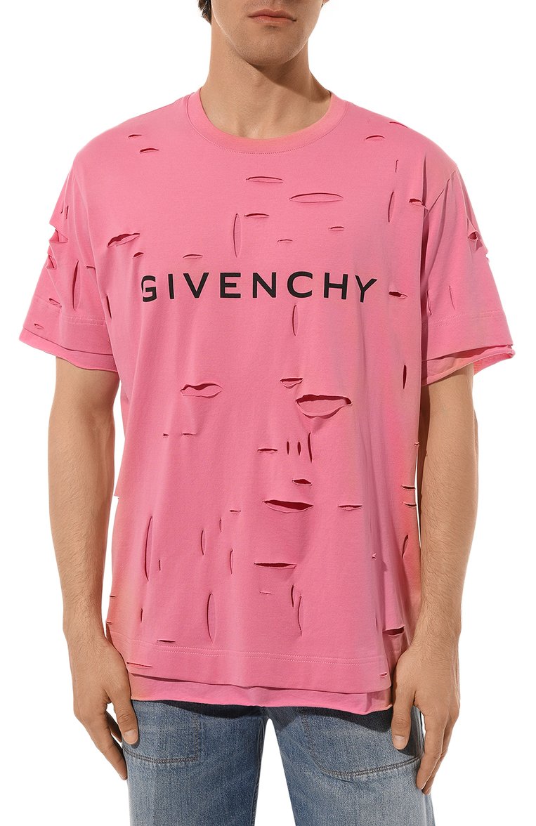 Мужская хлоп�ковая футболка GIVENCHY розового цвета, арт. BM71GL3Y9V | Фото 3 (Принт: С принтом; Материал внешний: Хлопок; Стили: Гранж; Рукава: Короткие; Длина (для топов): Стандартные; Кросс-КТ: Джерси; Мужское Кросс-КТ: Футболка-одежда)