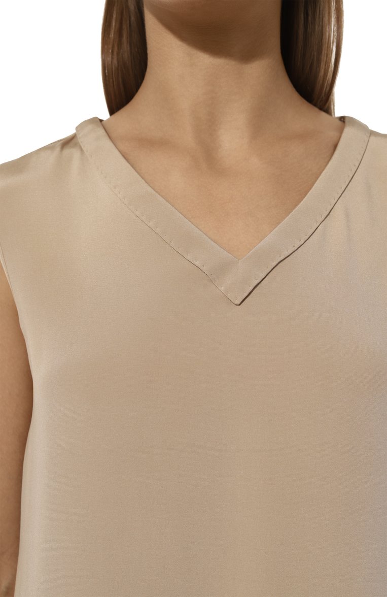 Женский шелковый топ KITON бежевого цвета, арт. D53462K0977A | Фото 5 (Материал внешний: Шелк; Длина (для топов): Стандартные; Сти�ли: Кэжуэл; Рукава: Без рукавов)