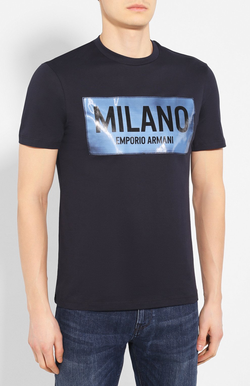 Хлопковая футболка EMPORIO ARMANI темно-синего цвета по цене 15900 руб., арт. 3H1T62/1J30Z, фото 3 Хлопковая футболка EMPORIO ARMANI, арт. 3H1T62/1J30Z, фото 3