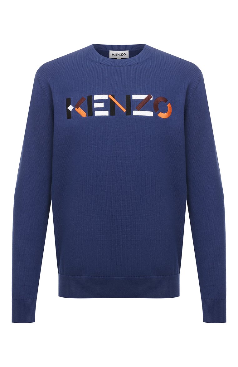 Мужской хлопковый джемпер KENZO синего цвета, арт. FC55PU6943LA | Фото 1 (Длина (для топов): Стандартные; Рукава: Длинные; Материал внешний: Хлопок; Мужское Кросс-КТ: Джемперы; Вырез: Круглый; Принт: С принтом; Стили: Кэжуэл; Нос: Не проставлено)